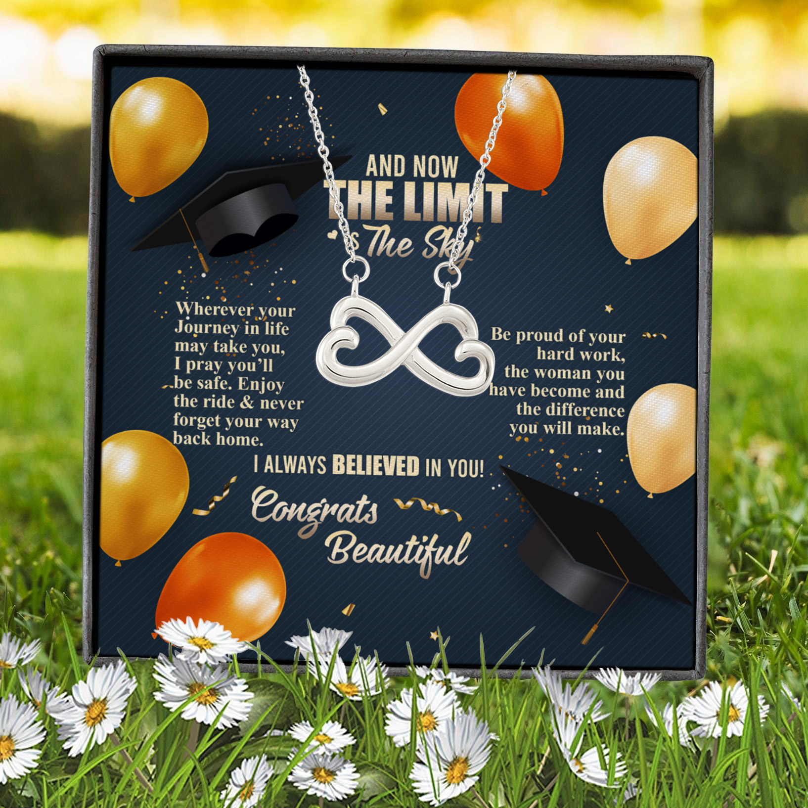 6VT. The Limit Is The Sky Graduation Infinity Heart Necklace (Silver) 7