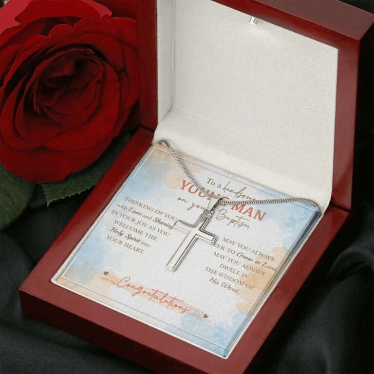 To A Handsome Young Man On Your Baptism Thinking Of You With Love Artisan Crafted Cross Necklace