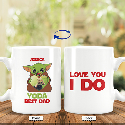 Personalized Photo Baby Yoda Best Dad Love You I Do Father’s Day Customized Gift Coffee Mug Beer Stein