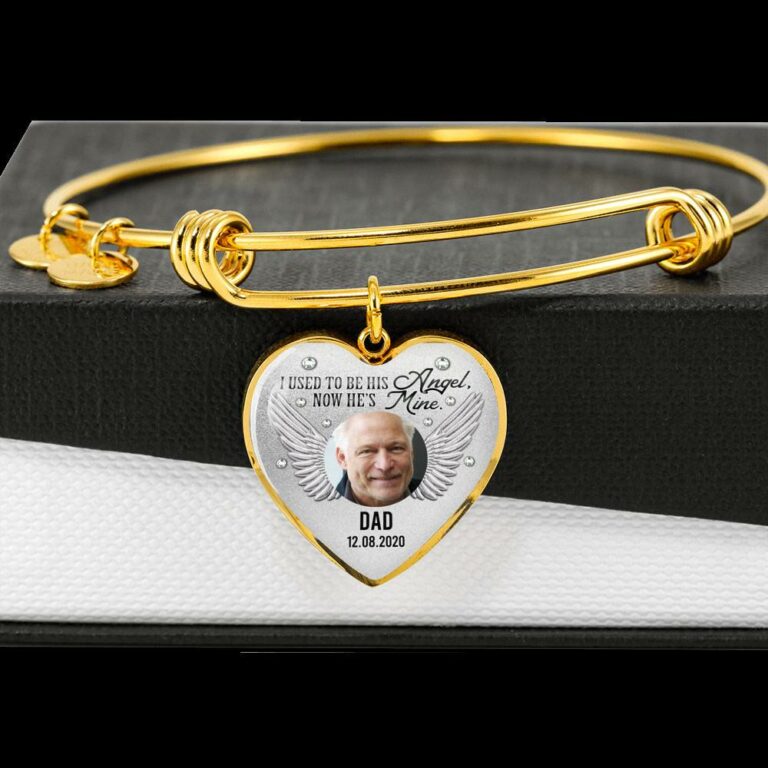 Personalized Custom Photo Daddy's Girl I Used To Be His Angel Now He's Mine Dad Memorial Heart Necklace - Bangle