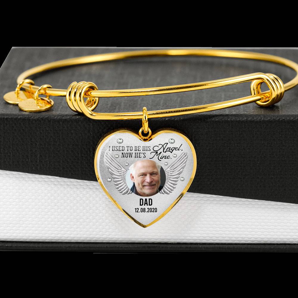 090621-050757-CubeBik-Image-387 Personalized Custom Photo Daddy's Girl I Used To Be His Angel Now He's Mine Dad Memorial Heart Necklace - Bangle