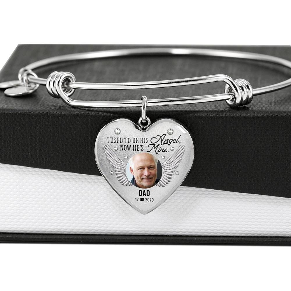 090621-050830-CubeBik-Image-779 Personalized Custom Photo Daddy's Girl I Used To Be His Angel Now He's Mine Dad Memorial Heart Necklace - Bangle