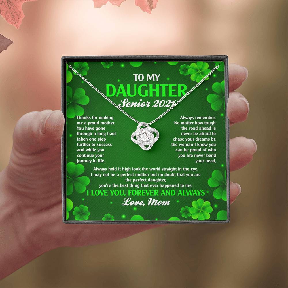 To My Daughter Senior 2021 Love Knot Pendant Necklaces - Graduation Day Gift For Her To My Daughter Senior 2021 Love Knot Pendant Necklaces - Graduation Day Gift For Her