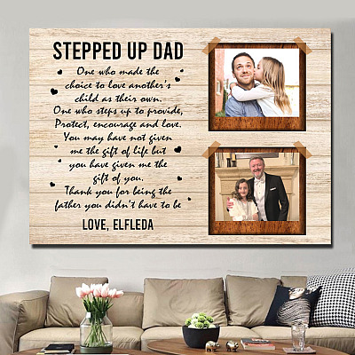 Alternative view of Custom Photo Thank For Stepped Up Dad Wrapped Framed Canvas Prints - Unframed Poster - Home Decor Wall Art