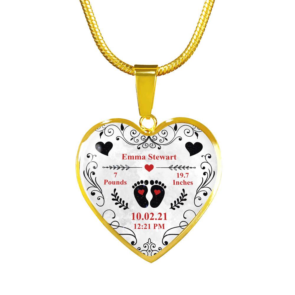 Personalized Baby Stats Heart Pendant Necklace - Bangle - Birth Announcement Gift