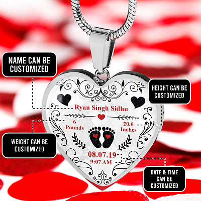 Alternative view of Personalized Baby Stats Heart Pendant Necklace - Bangle - Birth Announcement Gift