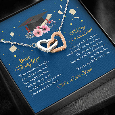 Graduation Dear Daughter Your Future Is Bright for All the Times of Late Night Interlocking Hearts Pendant Necklace