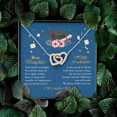 Graduation Dear Daughter Your Future Is Bright for All the Times of Late Night Interlocking Hearts Pendant Necklace