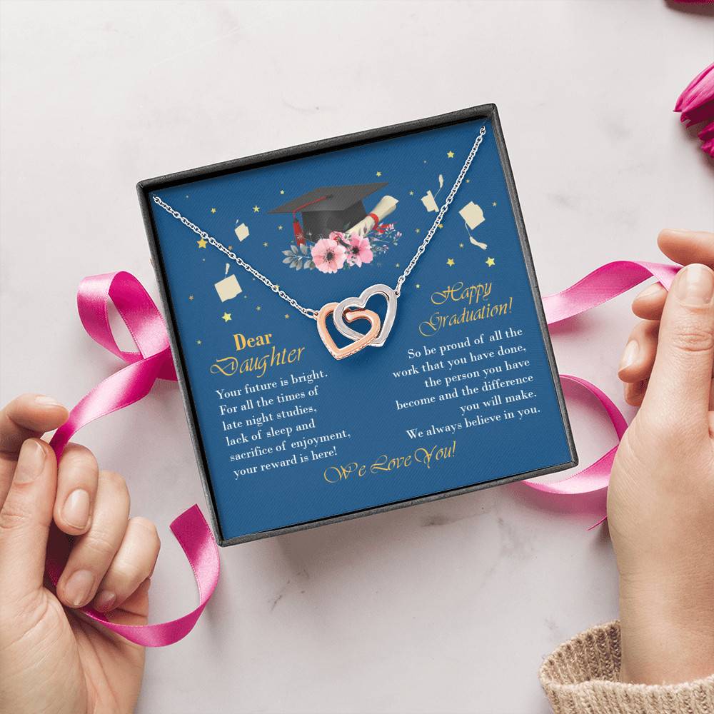Graduation Dear Daughter Your Future Is Bright for All the Times of Late Night Interlocking Hearts Pendant Necklace Graduation Dear Daughter Your Future Is Bright for All the Times of Late Night Interlocking Hearts Pendant Necklace