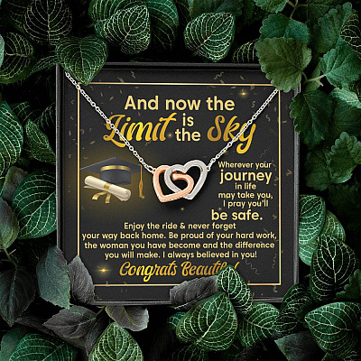 Graduation And Now The Limit Is The Sky I Always Believed In You Congrats Beautiful Interlocking Hearts Pendant Necklace