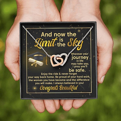 Graduation And Now The Limit Is The Sky I Always Believed In You Congrats Beautiful Interlocking Hearts Pendant Necklace