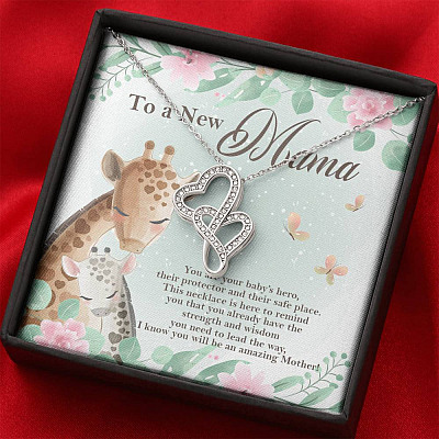 To A New Mama You're Your Baby's Hero I Know You Will An Amazing Mother Double Hearts Pendant Necklace