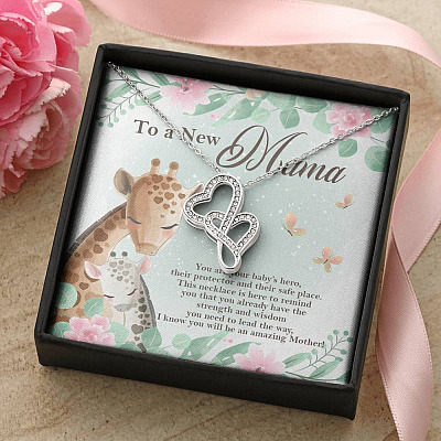 To A New Mama You're Your Baby's Hero I Know You Will An Amazing Mother Double Hearts Pendant Necklace