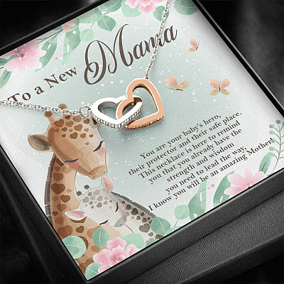 To A New Mama You're Your Baby's Hero I Know You Will An Amazing Mother Interlocking Hearts Pendant Necklace