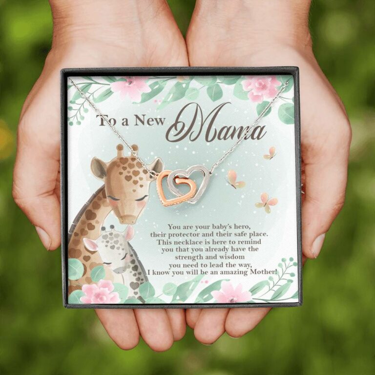 To A New Mama You're Your Baby's Hero I Know You Will An Amazing Mother Interlocking Hearts Pendant Necklace