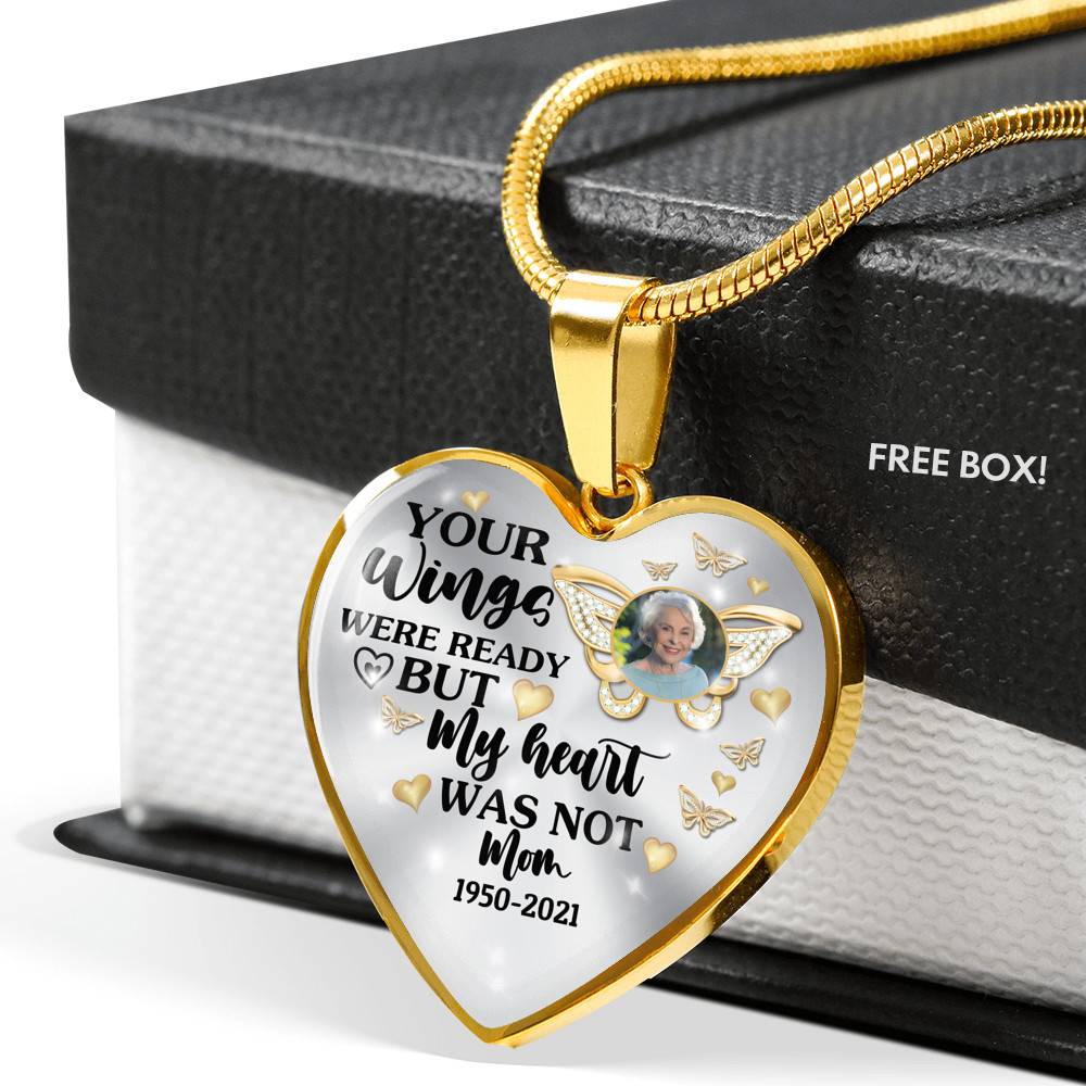 Personalized Photo Butterfly Your Wings Were Ready but My Heart Was Not Heart Pendant Necklace Personalized Photo Butterfly Your Wings Were Ready but My Heart Was Not Heart Pendant Necklace