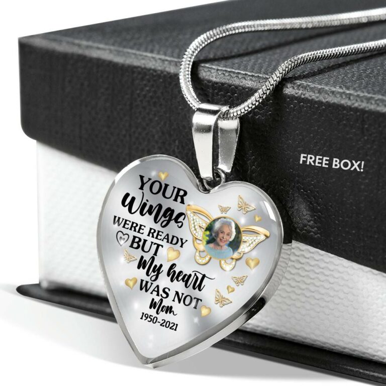 Personalized Photo Butterfly Your Wings Were Ready but My Heart Was Not Heart Pendant Necklace