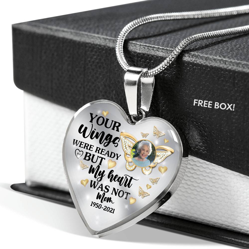 Personalized Photo Butterfly Your Wings Were Ready but My Heart Was Not Heart Pendant Necklace Personalized Photo Butterfly Your Wings Were Ready but My Heart Was Not Heart Pendant Necklace