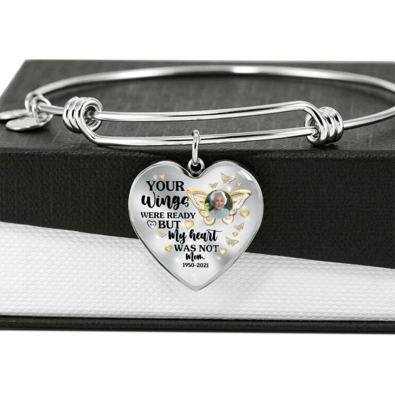 Personalized Photo Butterfly Your Wings Were Ready but My Heart Was Not Heart Pendant Necklace