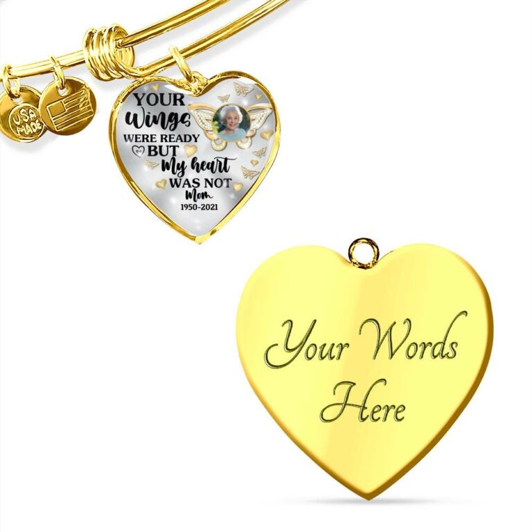 Personalized Photo Butterfly Your Wings Were Ready but My Heart Was Not Heart Pendant Necklace