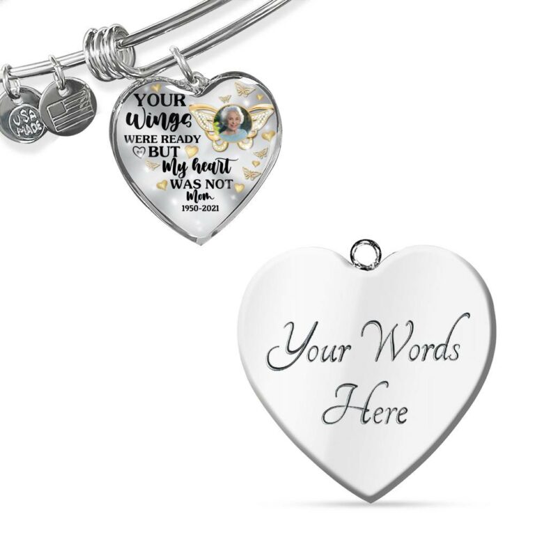 Personalized Photo Butterfly Your Wings Were Ready but My Heart Was Not Heart Pendant Necklace