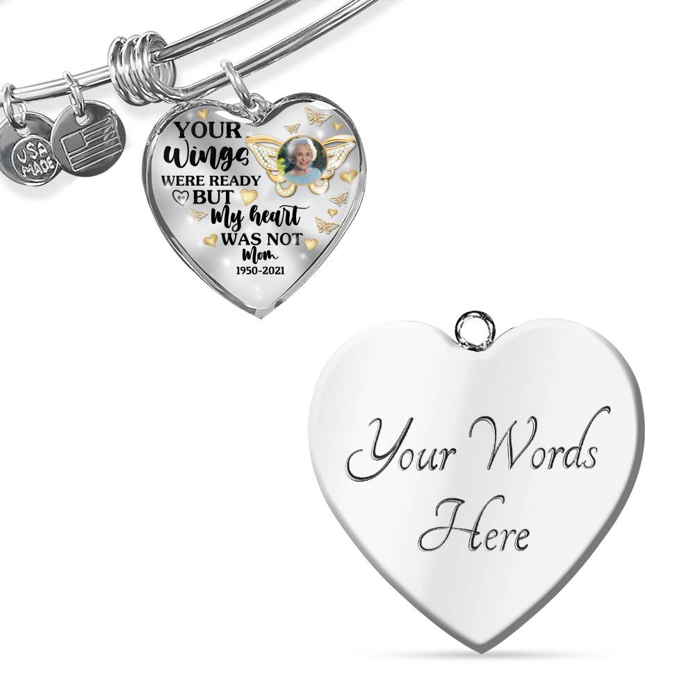Personalized Photo Butterfly Your Wings Were Ready but My Heart Was Not Heart Pendant Necklace Personalized Photo Butterfly Your Wings Were Ready but My Heart Was Not Heart Pendant Necklace