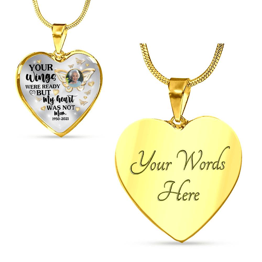 Personalized Photo Butterfly Your Wings Were Ready but My Heart Was Not Heart Pendant Necklace Personalized Photo Butterfly Your Wings Were Ready but My Heart Was Not Heart Pendant Necklace