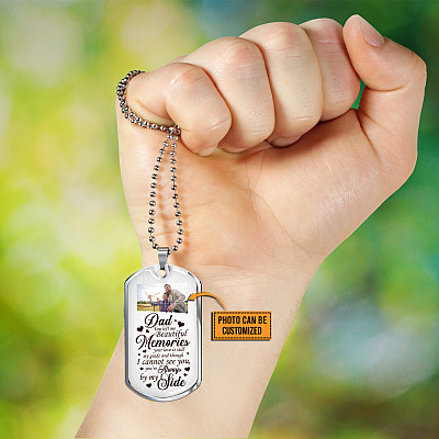 Alternative view of Personalized Photo Dad You Left Me Beautiful Memories Dog Tag Pendant Necklace