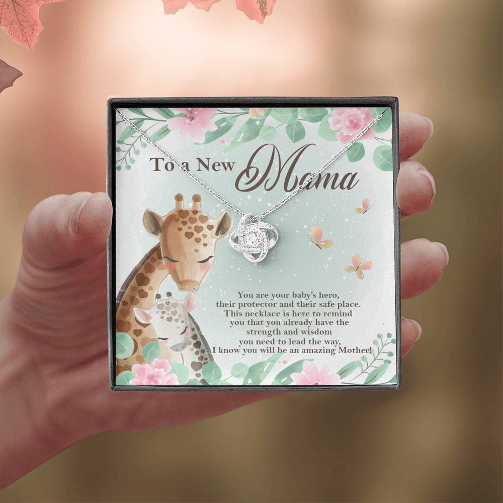 To A New Mama You're Your Baby's Hero I Know You Will An Amazing Mother Love Knot Pendant Necklace