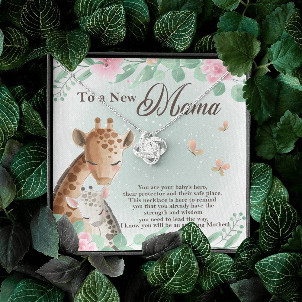 To A New Mama You're Your Baby's Hero I Know You Will An Amazing Mother Love Knot Pendant Necklace