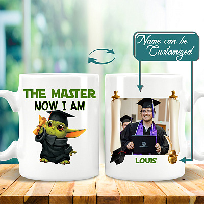 Alternative view of Personalized Photo Baby Yoda The Master Now I Am Ceramic Coffee Mug - Beer Stein - Water Bottle - Color Changing Mug
