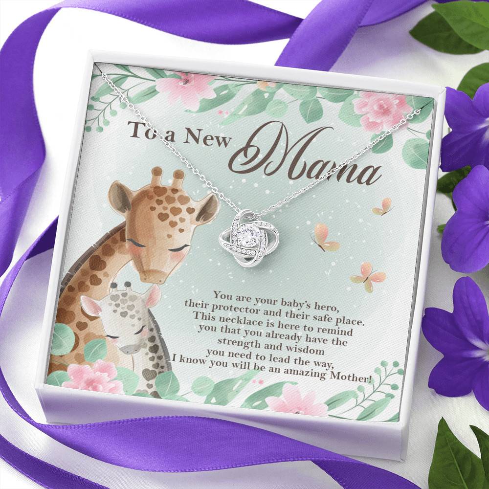 To A New Mama You're Your Baby's Hero I Know You Will An Amazing Mother Love Knot Pendant Necklace