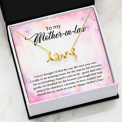 To My Mother-In-Law I Never Thought I'd Find The One Till I Met Your Son Scripted Love Pendant Necklace