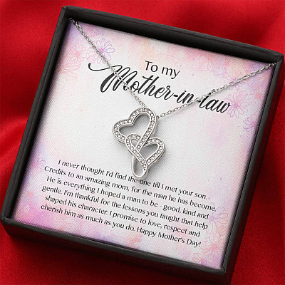 To My Mother-In-Law I Never Thought I'd Find The One Till I Met Your Son Double Hearts Pendant Necklace