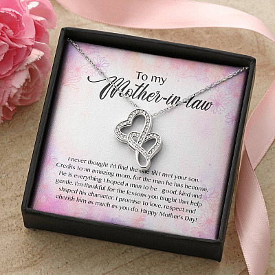 To My Mother-In-Law I Never Thought I'd Find The One Till I Met Your Son Double Hearts Pendant Necklace