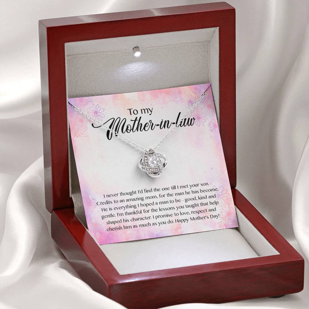 To My Mother-In-Law I Never Thought I'd Find The One Till I Met Your Son Love Knot Pendant Necklace