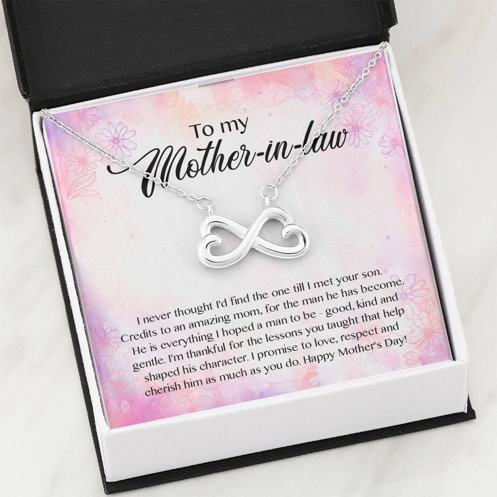 To My Mother-In-Law I Never Thought I'd Find The One Till I Met Your Son Infinity Heart Pendant Necklace To My Mother-In-Law I Never Thought I'd Find The One Till I Met Your Son Infinity Heart Pendant Necklace