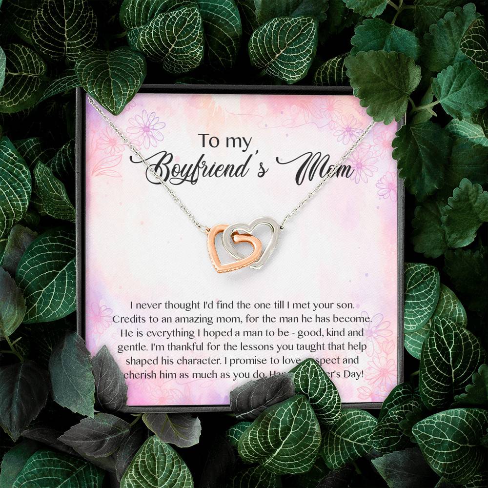 To My Boyfriend's Mom I Never Thought I'd Find The One Till I Met Your Son Interlocking Hearts Pendant Necklace To My Boyfriend's Mom I Never Thought I'd Find The One Till I Met Your Son Interlocking Hearts Pendant Necklace