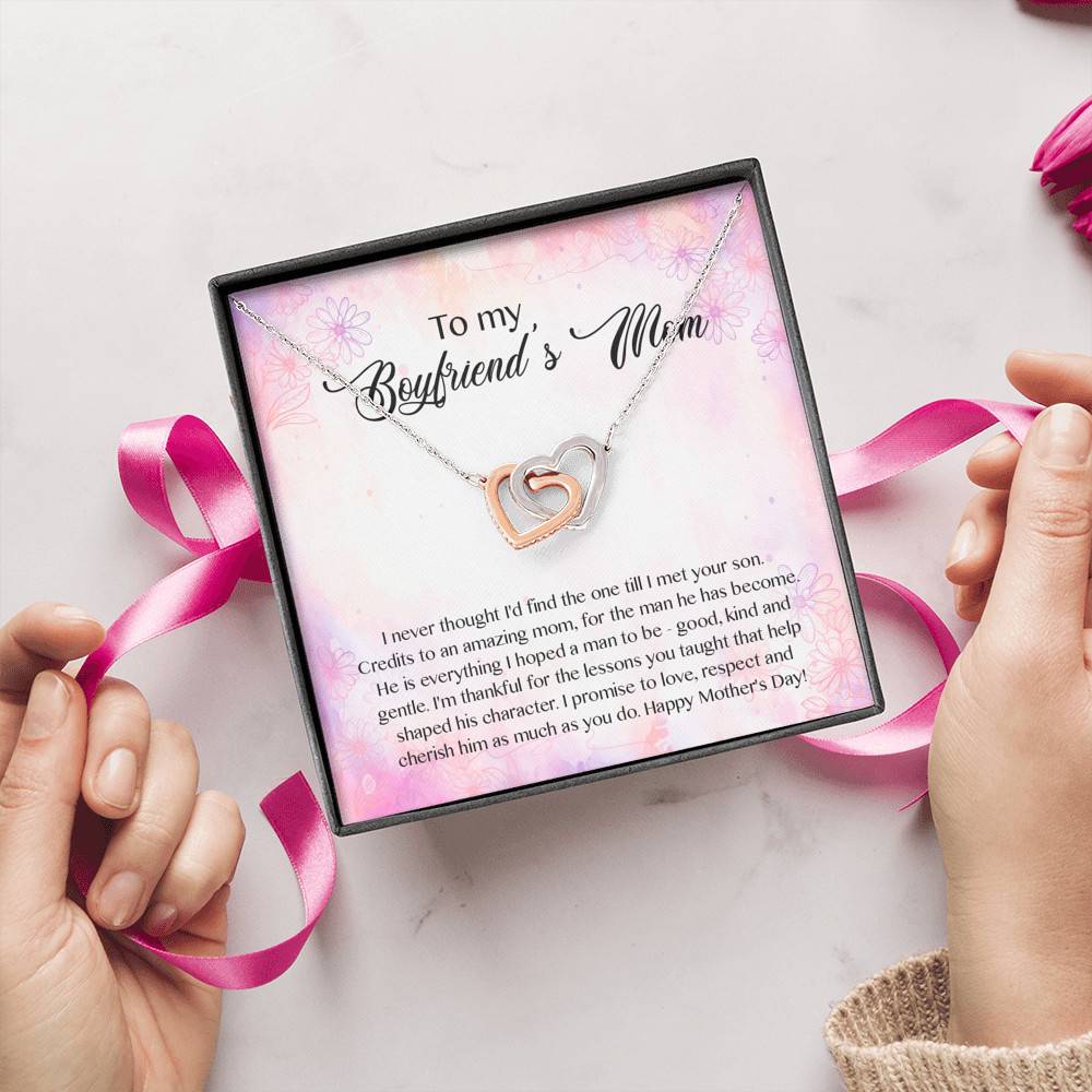 To My Boyfriend's Mom I Never Thought I'd Find The One Till I Met Your Son Interlocking Hearts Pendant Necklace To My Boyfriend's Mom I Never Thought I'd Find The One Till I Met Your Son Interlocking Hearts Pendant Necklace
