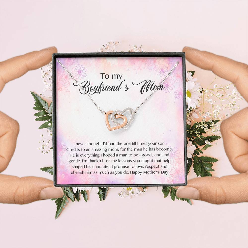 To My Boyfriend's Mom I Never Thought I'd Find The One Till I Met Your Son Interlocking Hearts Pendant Necklace To My Boyfriend's Mom I Never Thought I'd Find The One Till I Met Your Son Interlocking Hearts Pendant Necklace