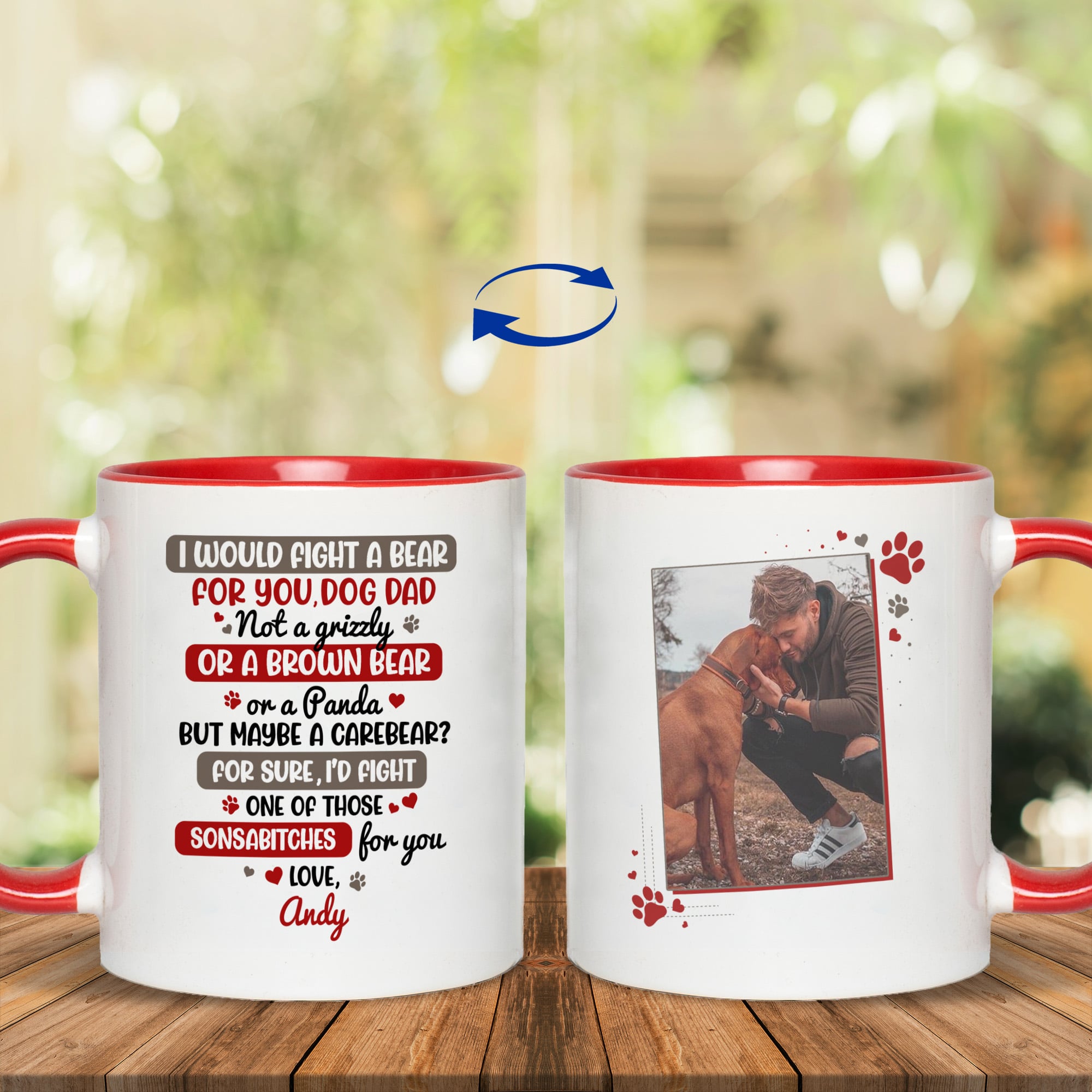 2VT. Would Fight A Bear Dog Dad SAMPLE DESIGN 11OZ Accent Mug-Red