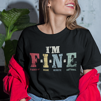 Alternative view of I'm Fine Fucked Up Insane Neurotic Emotional Funny Vintage Retro T-Shirt - V-Neck Shirt
