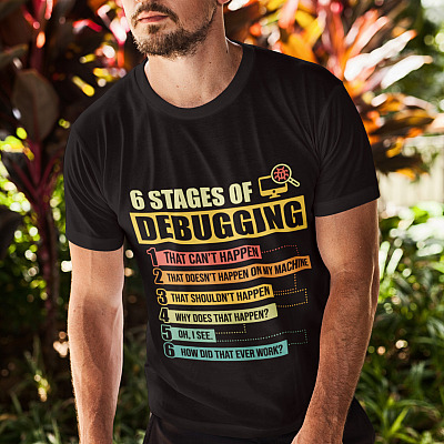 Alternative view of Funny Computer Programmer Shirt Dad Programmer 6 Stages of Debugging T-Shirt - V-Neck Tee