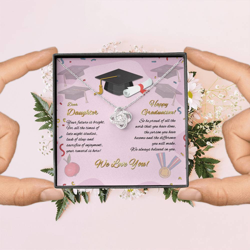 To My Daughter Happy Graduation Day Your Future Is Bright Love Knot Pendant Necklace