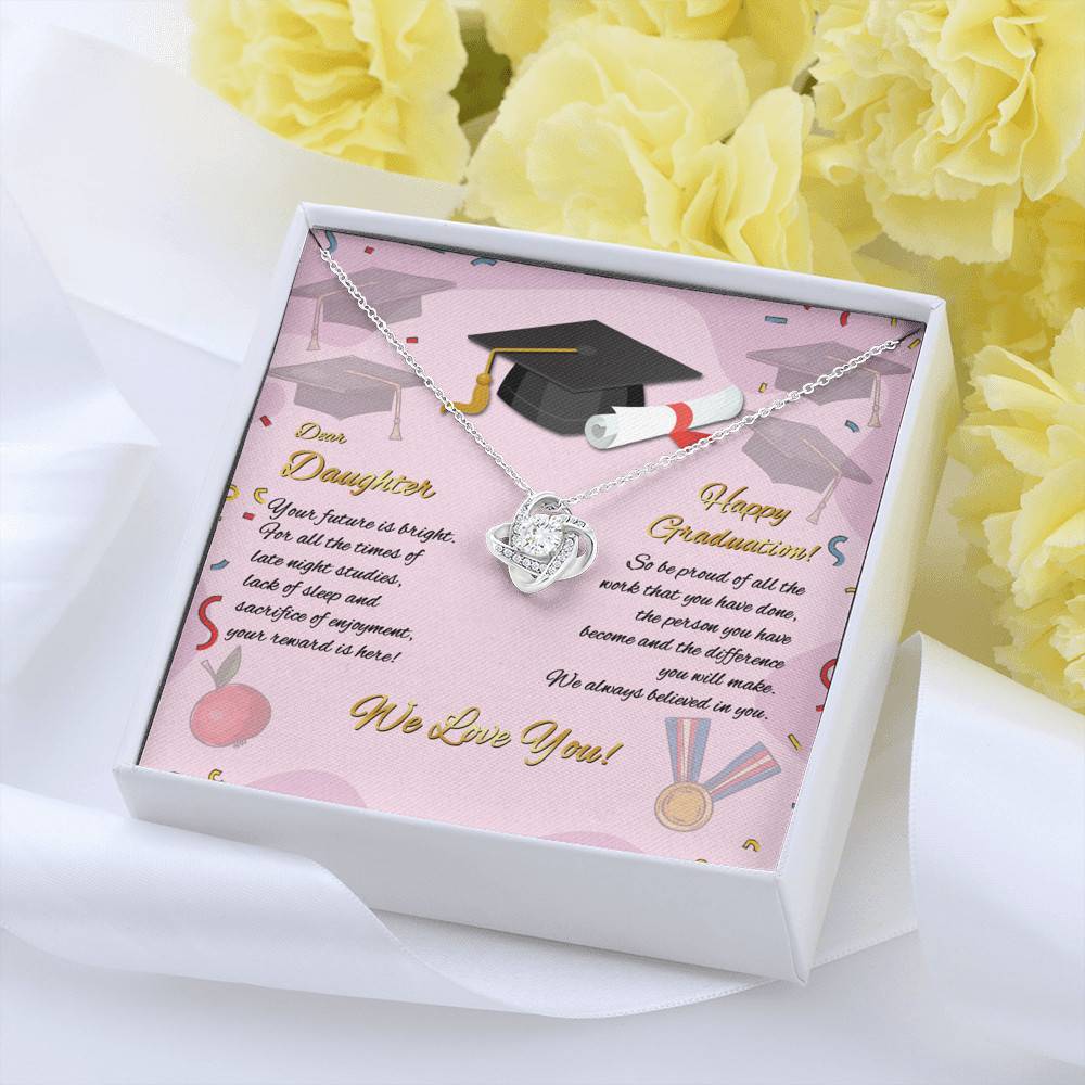 To My Daughter Happy Graduation Day Your Future Is Bright Love Knot Pendant Necklace