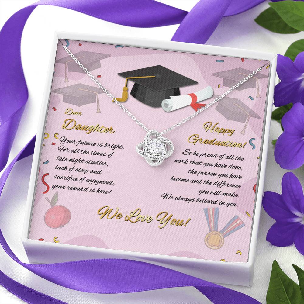 To My Daughter Happy Graduation Day Your Future Is Bright Love Knot Pendant Necklace
