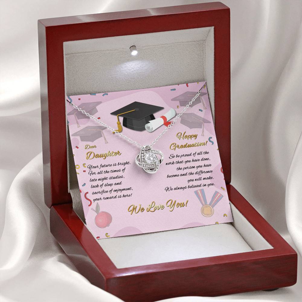 To My Daughter Happy Graduation Day Your Future Is Bright Love Knot Pendant Necklace
