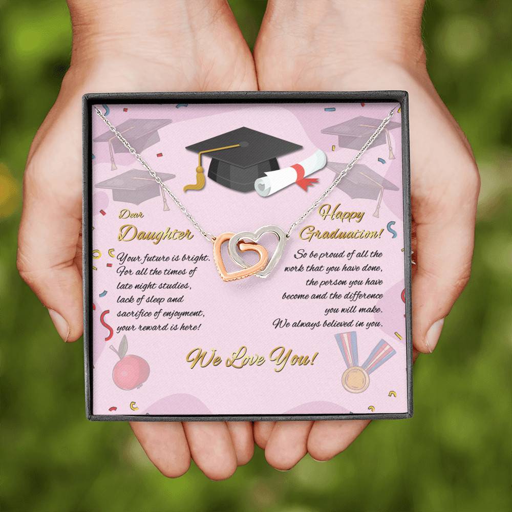 To My Daughter Happy Graduation Day Your Future Is Bright Interlocking Heart Pendant Necklace To My Daughter Happy Graduation Day Your Future Is Bright Interlocking Heart Pendant Necklace