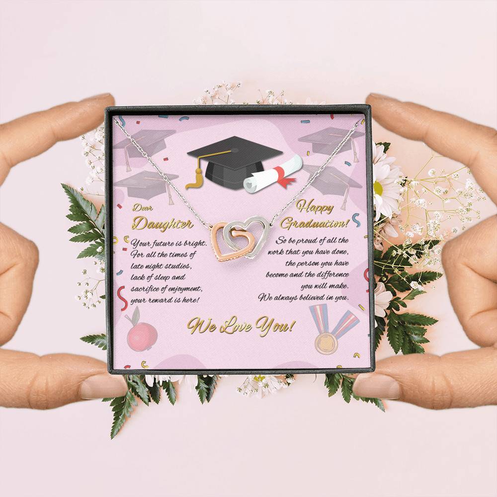 To My Daughter Happy Graduation Day Your Future Is Bright Interlocking Heart Pendant Necklace To My Daughter Happy Graduation Day Your Future Is Bright Interlocking Heart Pendant Necklace