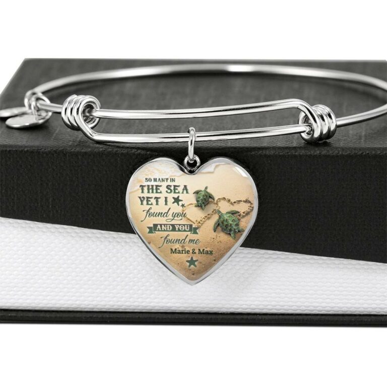 Personalized So Many in the Sea Yet I Found You and You Found Me Turtle Couple Heart Pendant Necklace